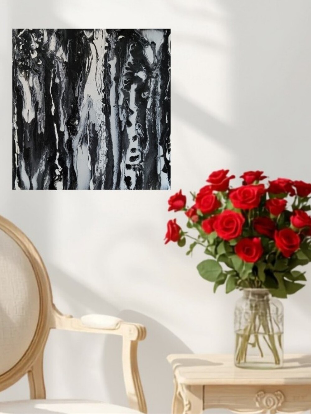 Hand Crafted Abstract Black & White 12x12 Inches Wall Art Canvas Painting